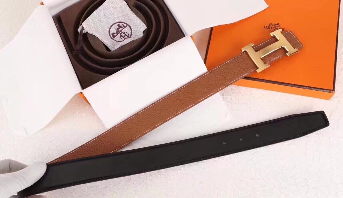 Hermes H Belt Buckle & Brown Clemence 32 MM Strap