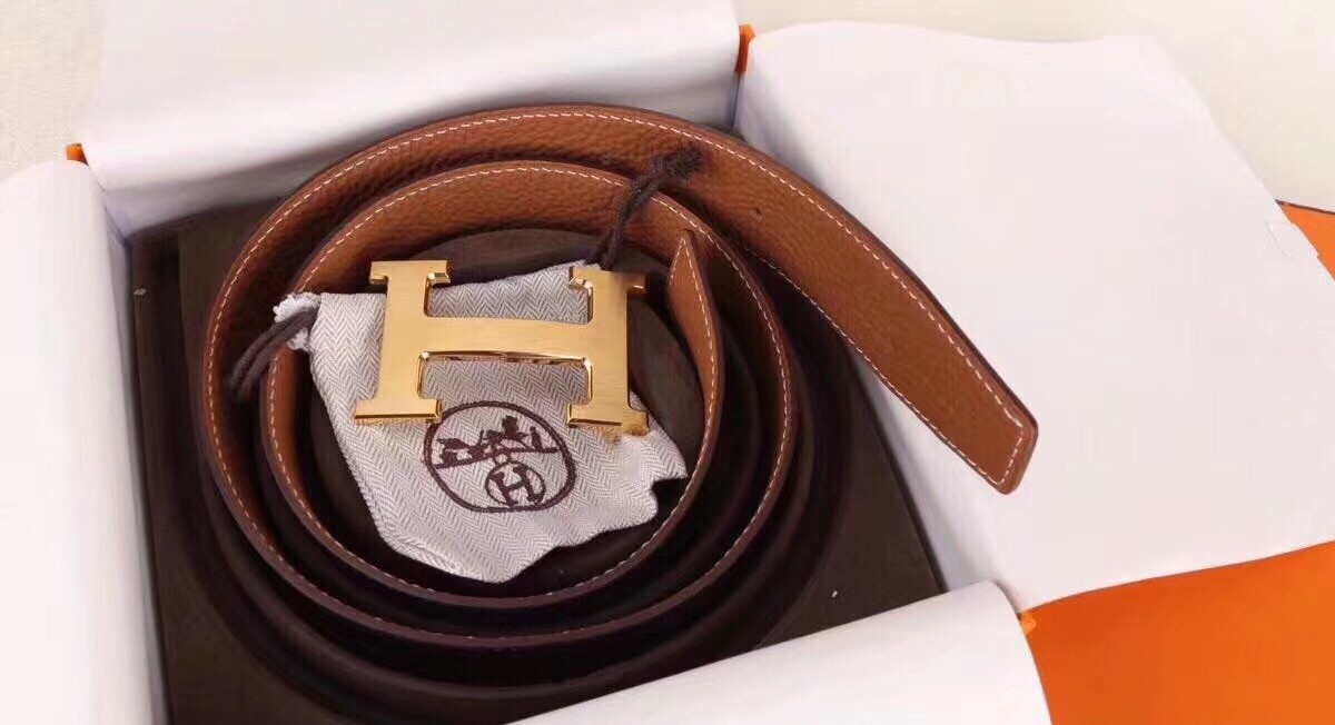 Hermes H Belt Buckle & Brown Clemence 32 MM Strap