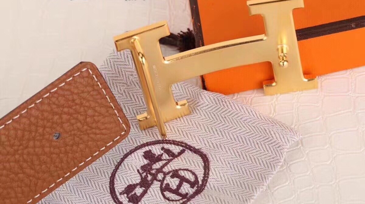 Hermes H Belt Buckle & Brown Clemence 32 MM Strap