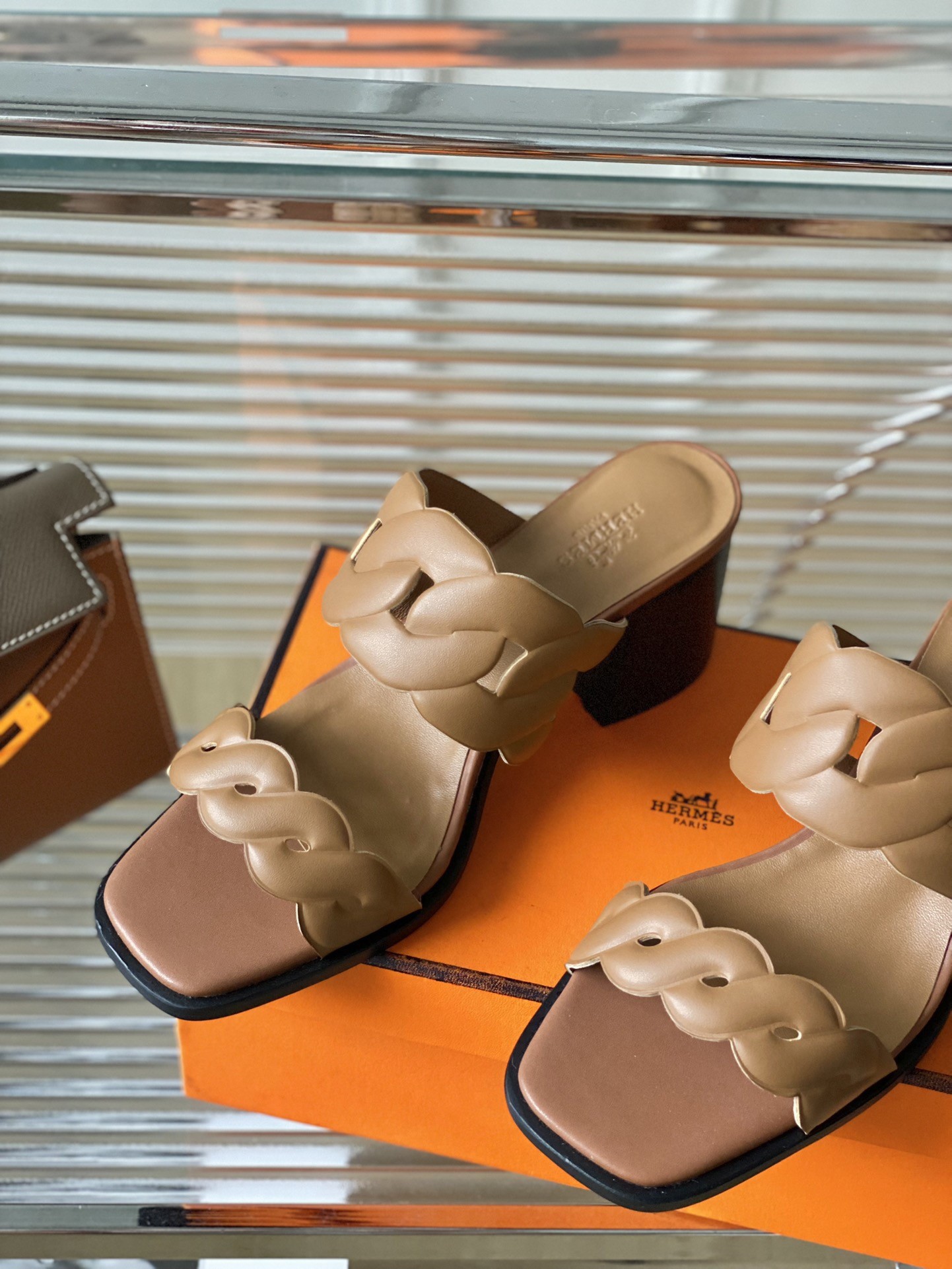 Hermes Gaby Sandals 60mm in Brown Nappa Leather