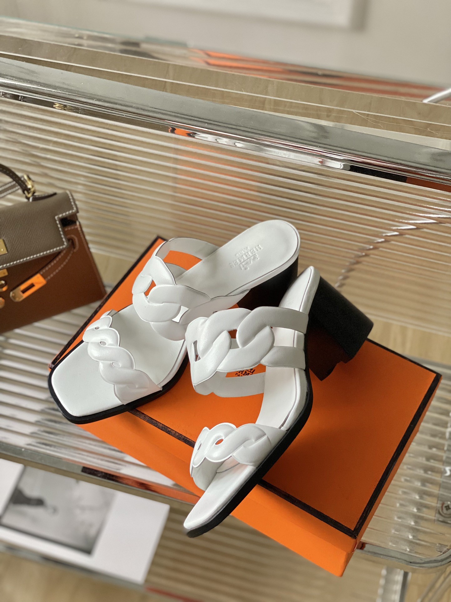 Hermes Gaby Sandals 60mm in White Nappa Leather