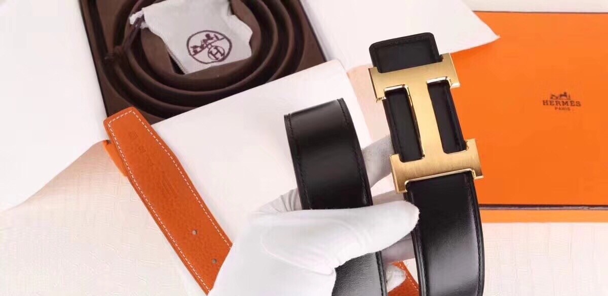 Hermes H Belt Buckle & Orange 32mm Clemence Strap