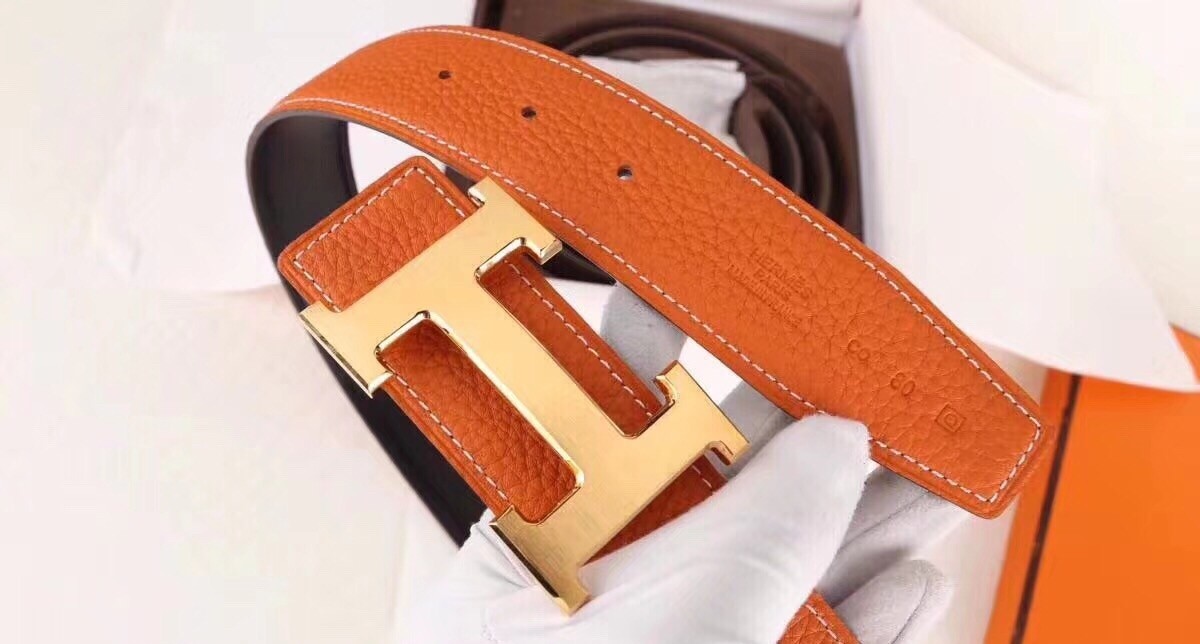 Hermes H Belt Buckle & Orange 32mm Clemence Strap