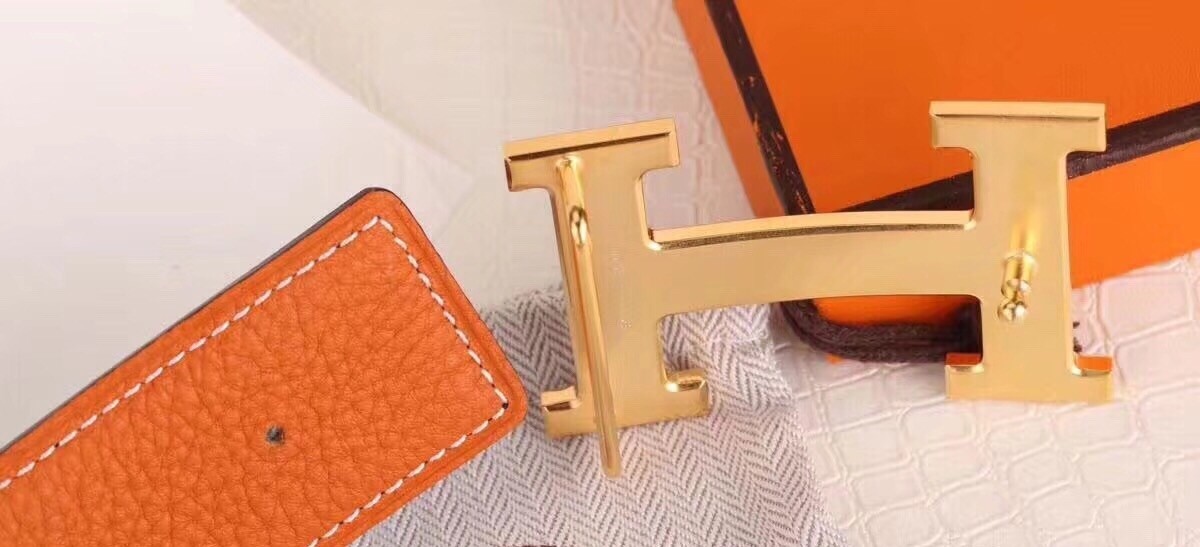 Hermes H Belt Buckle & Orange 32mm Clemence Strap