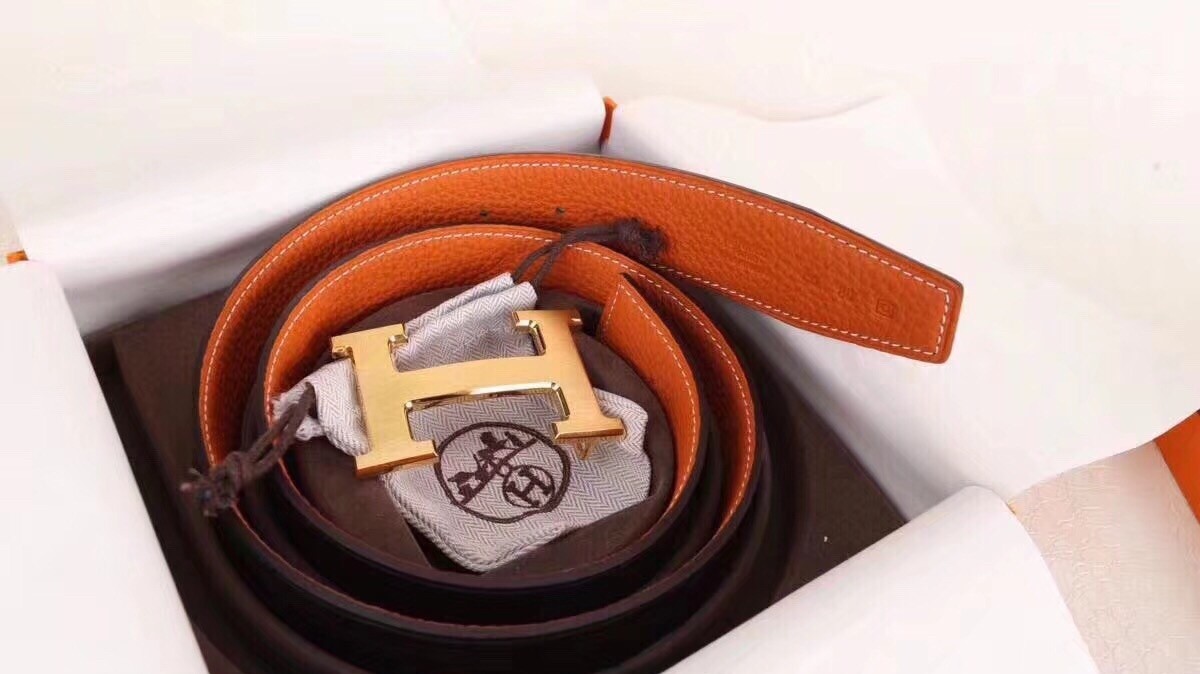 Hermes H Belt Buckle & Orange 32mm Clemence Strap