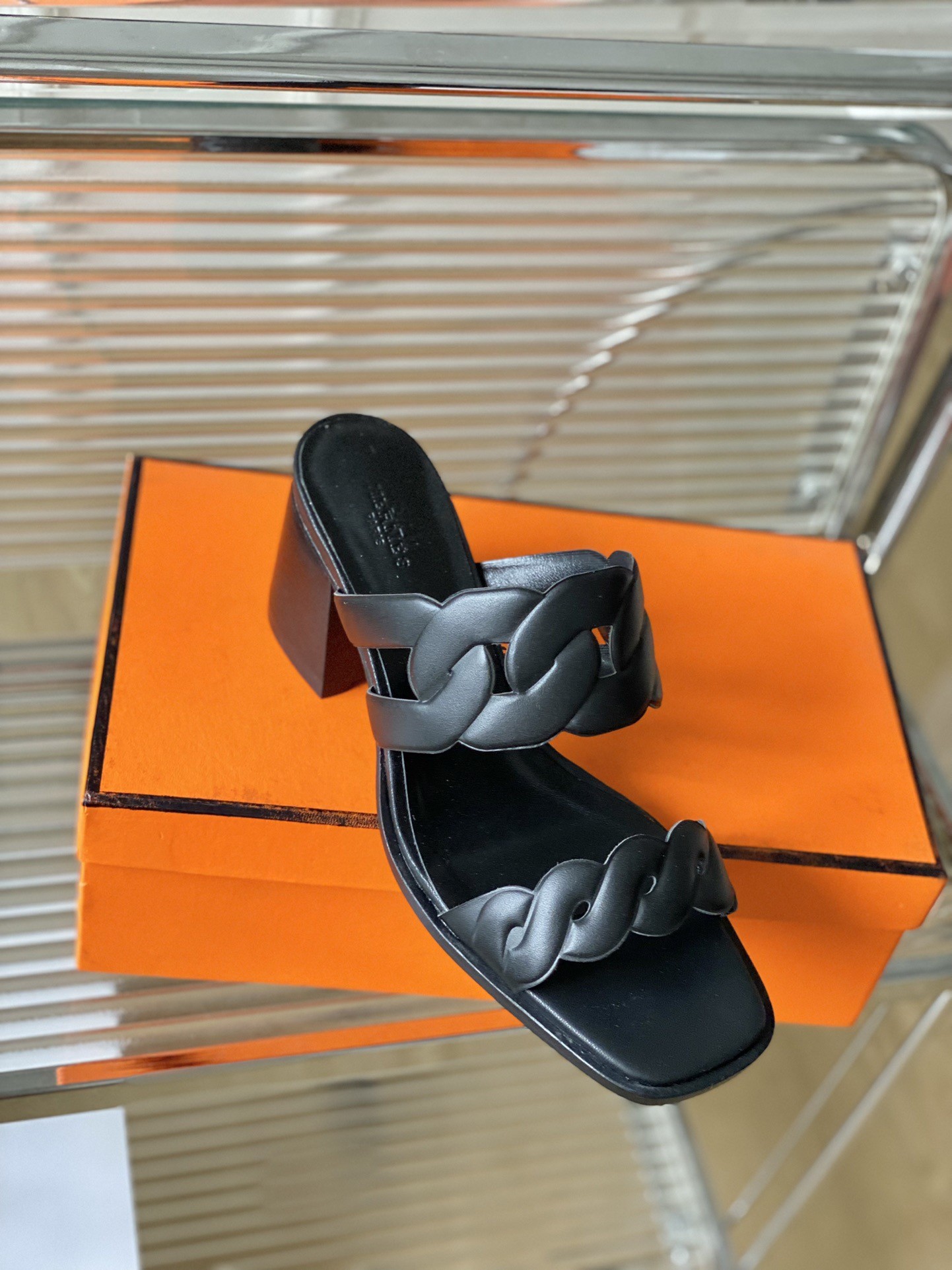 Hermes Gaby Sandals 60mm in Black Nappa Leather