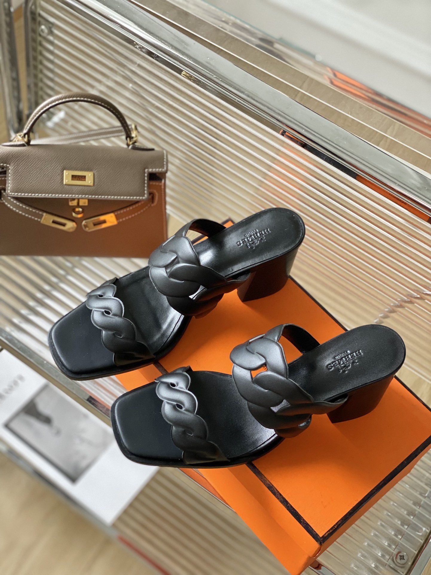 Hermes Gaby Sandals 60mm in Black Nappa Leather