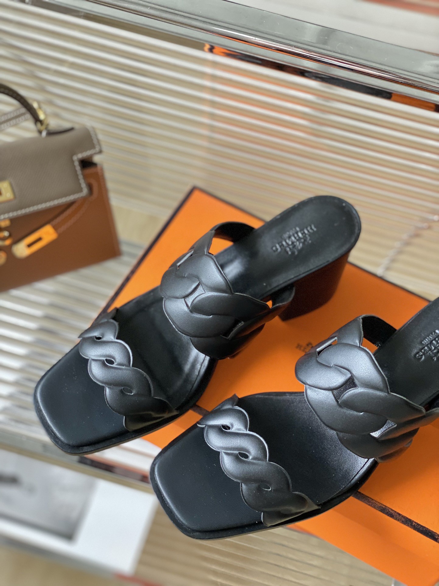 Hermes Gaby Sandals 60mm in Black Nappa Leather