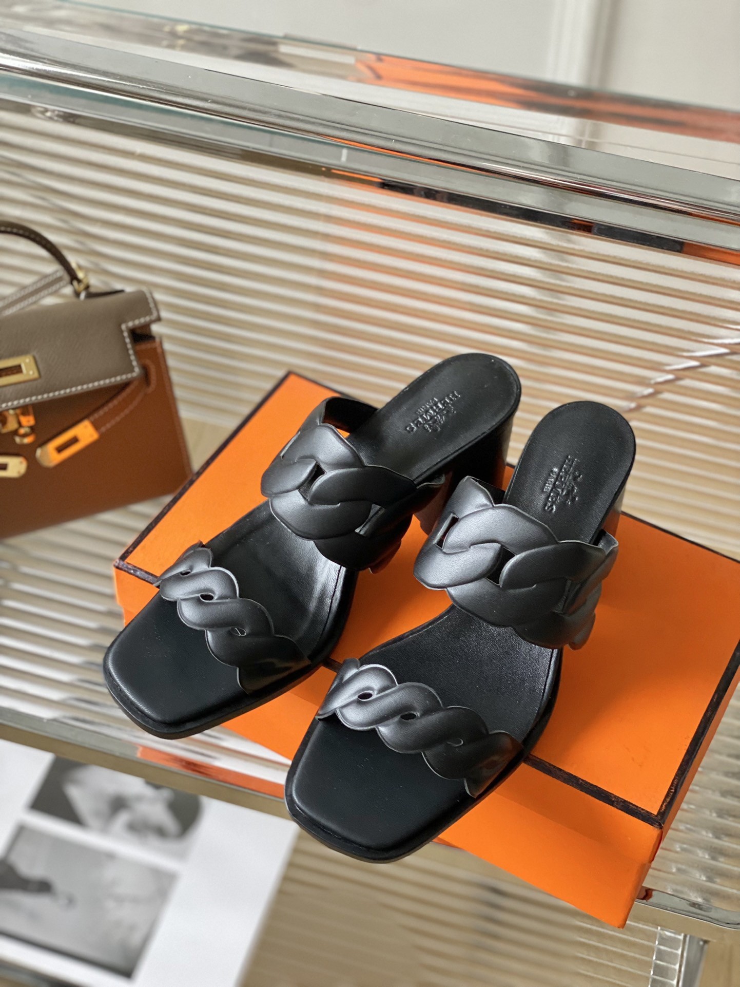 Hermes Gaby Sandals 60mm in Black Nappa Leather