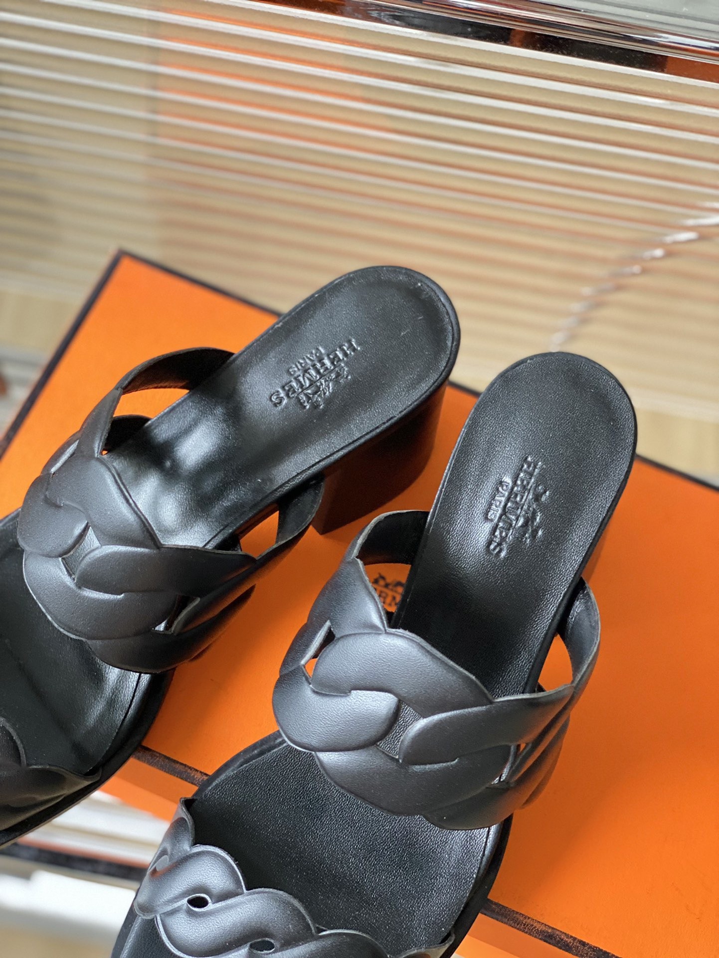 Hermes Gaby Sandals 60mm in Black Nappa Leather