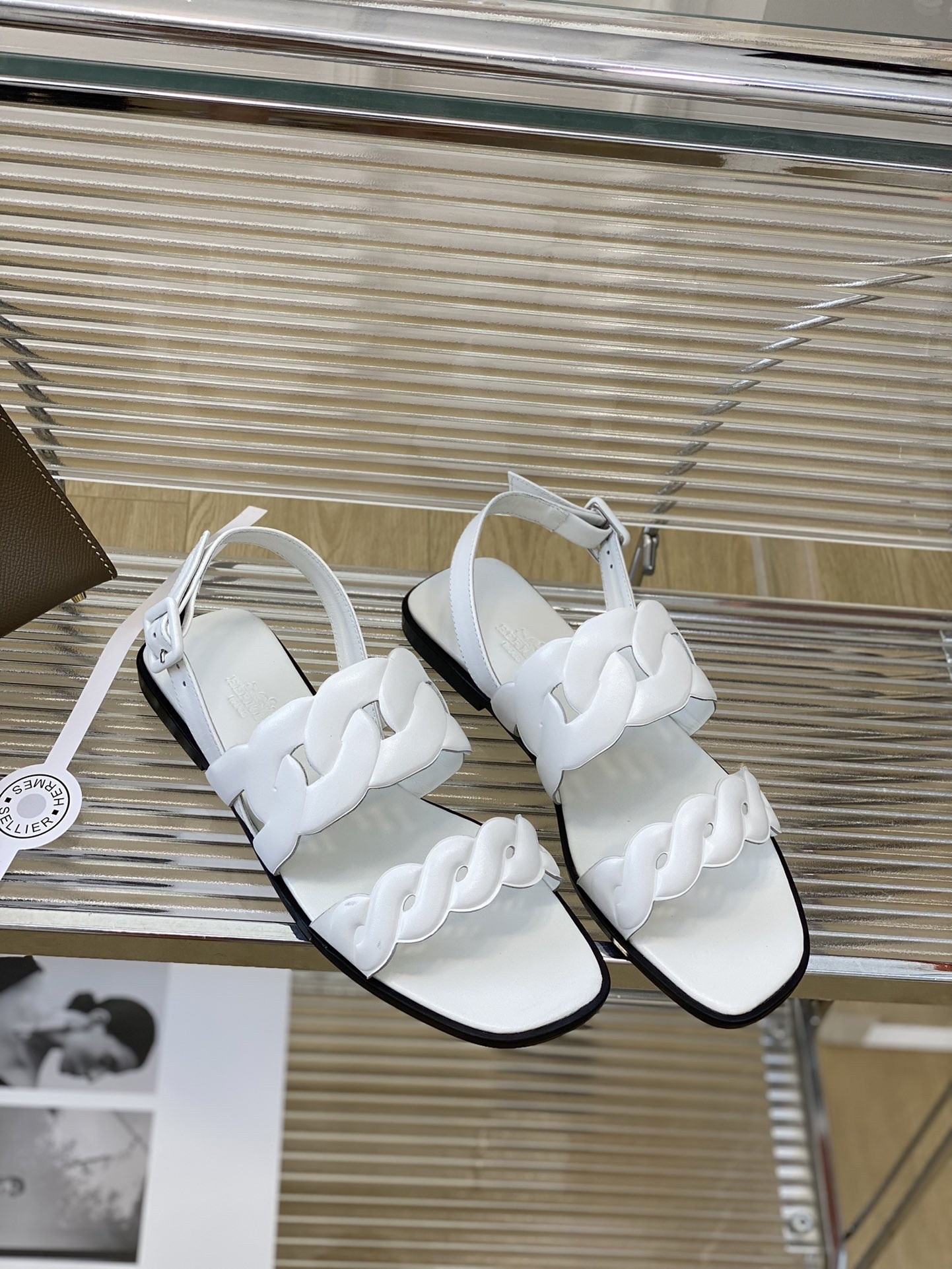 Hermes Grace Sandals in White Nappa Leather