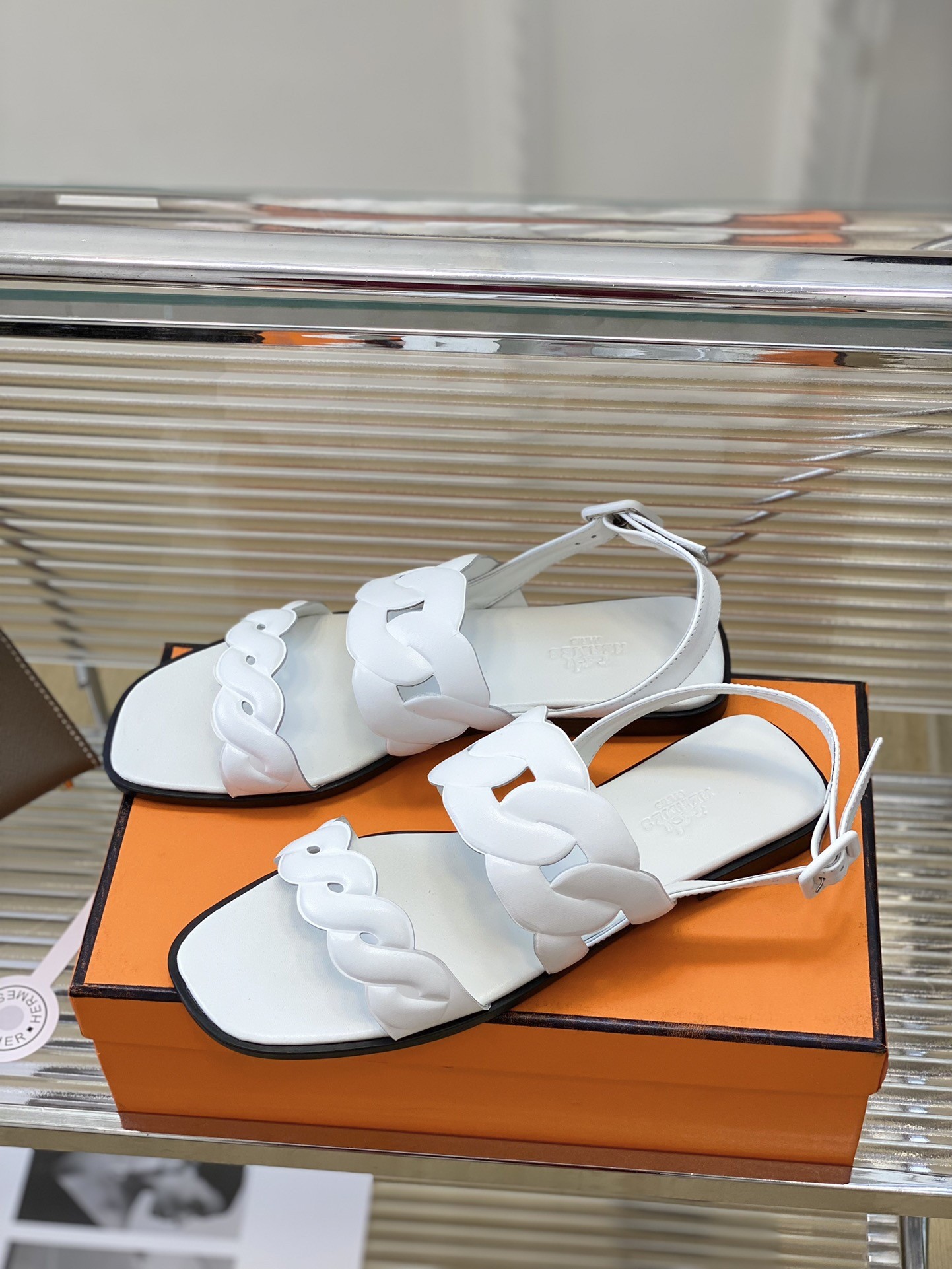 Hermes Grace Sandals in White Nappa Leather