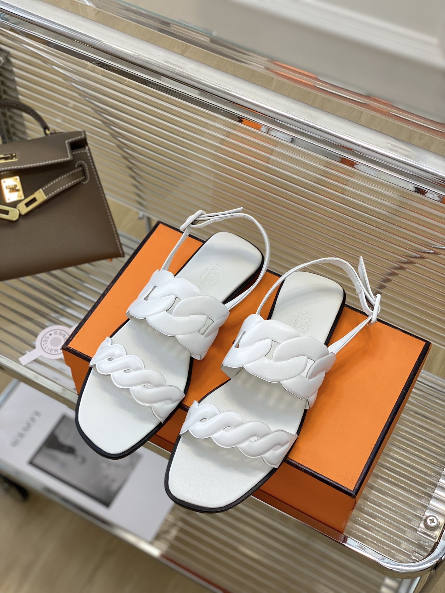 Hermes Grace Sandals in White Nappa Leather
