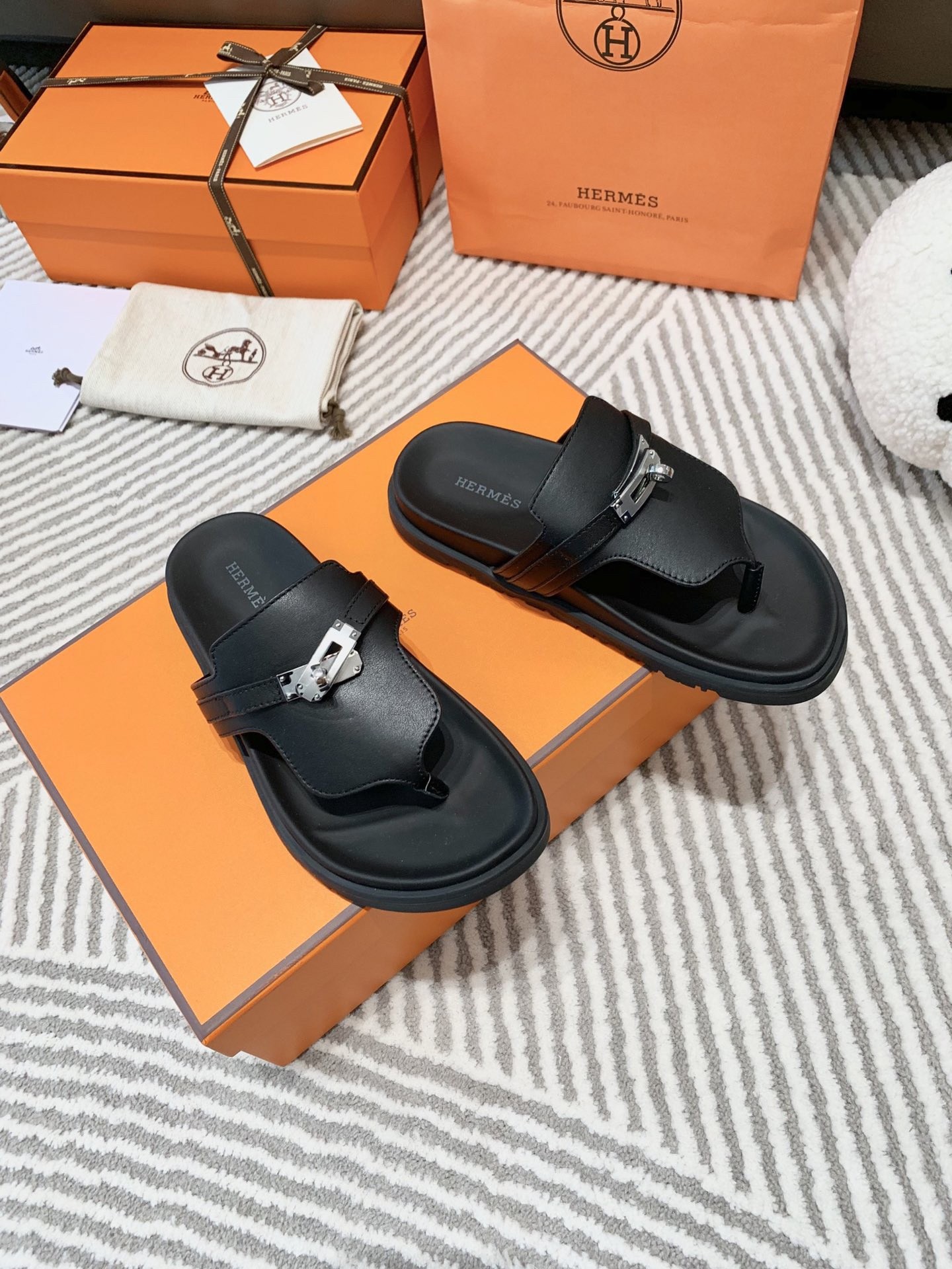 Hermes Empire Sandals in Black Calfskin