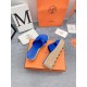 Hermes Eze 30 Cork Platform Sandals in Blue Suede Leather