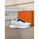 Hermes Heros Sneakers in White Knit and Blue Suede