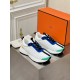 Hermes Heros Sneakers in White Knit and Blue Suede