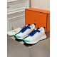 Hermes Heros Sneakers in White Knit and Blue Suede