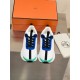 Hermes Heros Sneakers in White Knit and Blue Suede