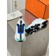 Hermes Heros Sneakers in White Knit and Blue Suede