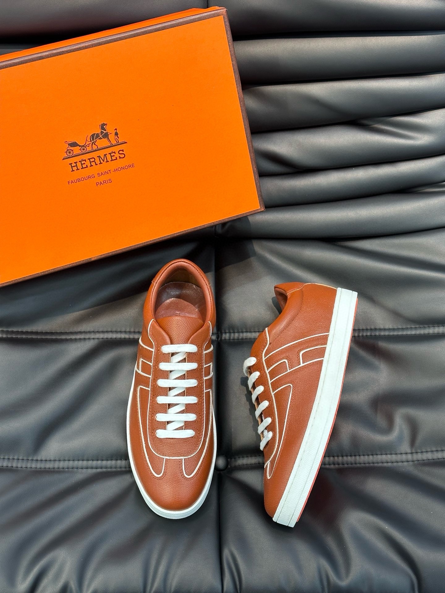 Hermes Boomerang Sneakers In Brown Epsom Calfskin