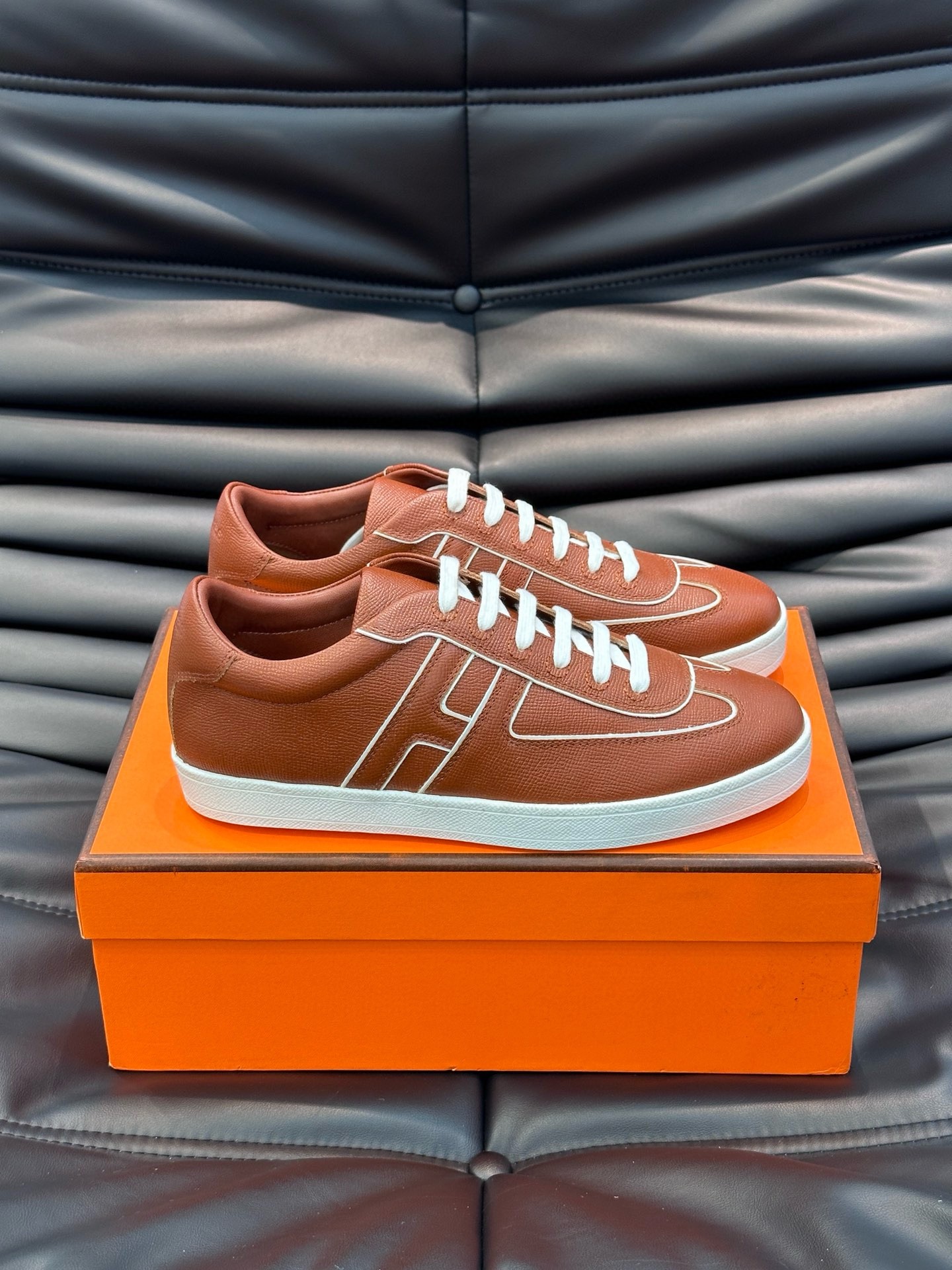 Hermes Boomerang Sneakers In Brown Epsom Calfskin