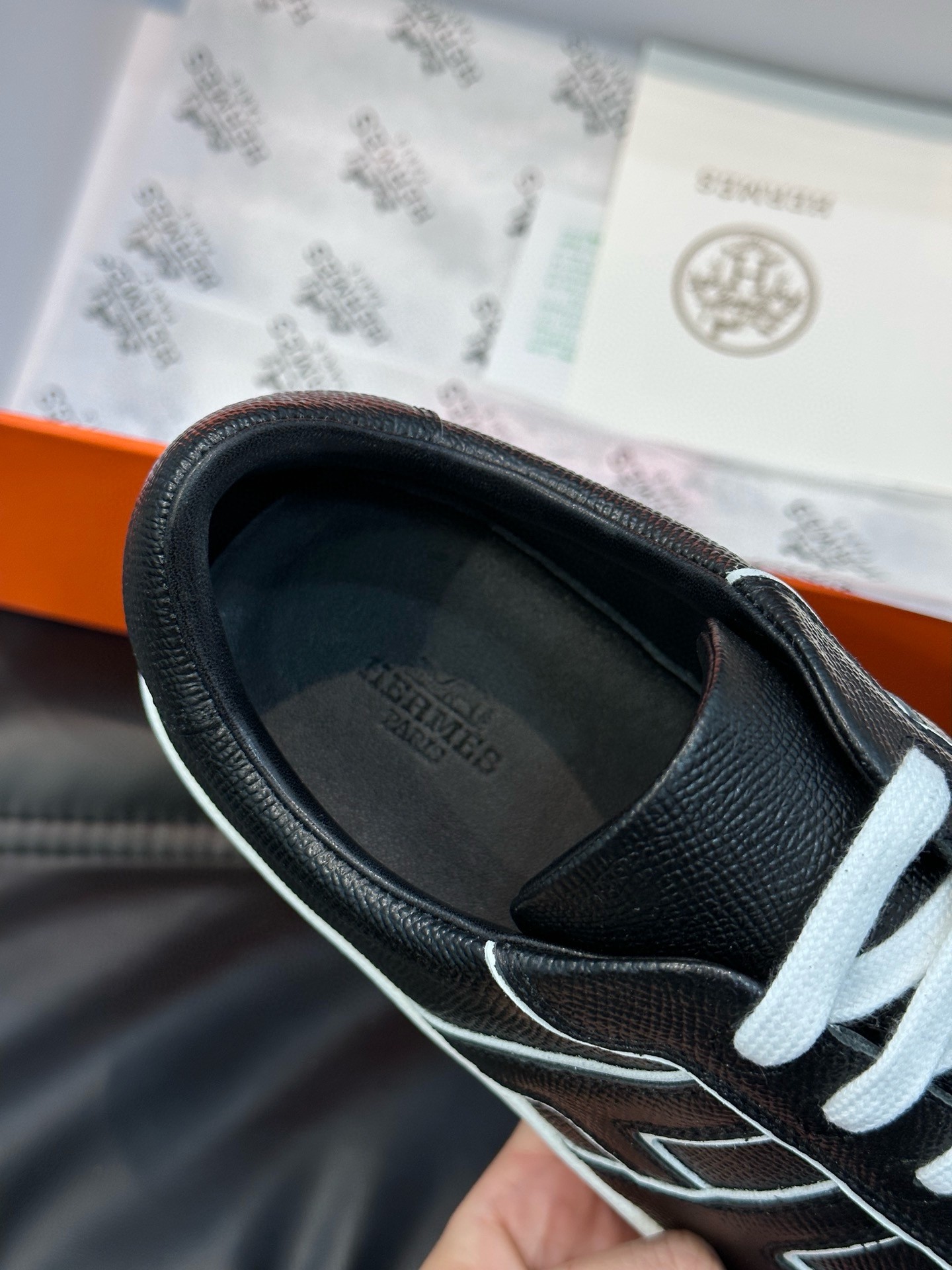 Hermes Boomerang Sneakers In Noir Epsom Calfskin