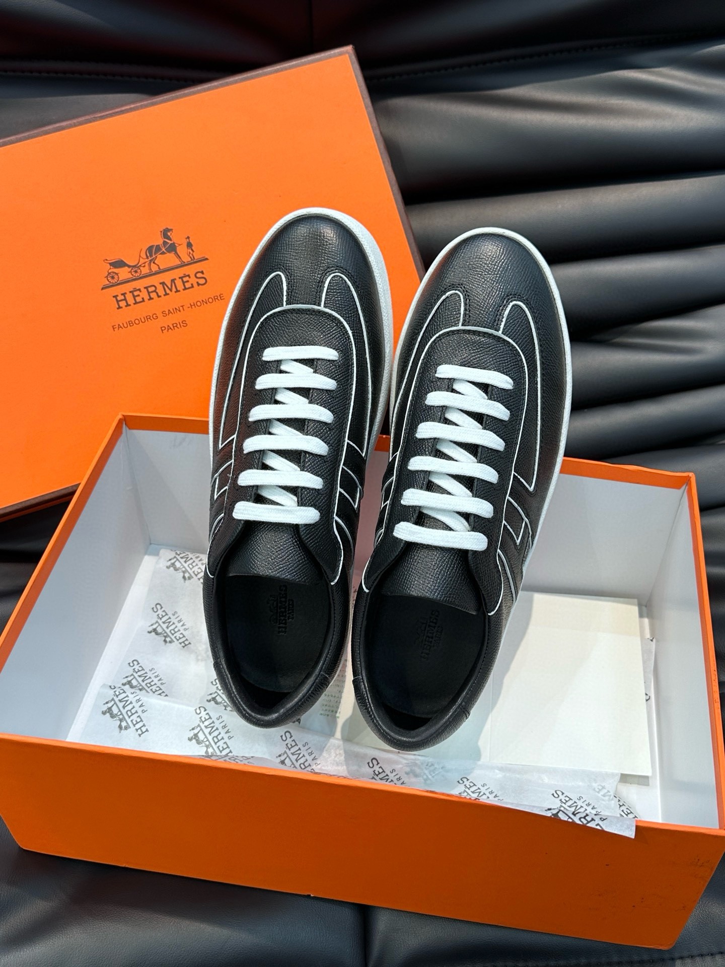Hermes Boomerang Sneakers In Noir Epsom Calfskin