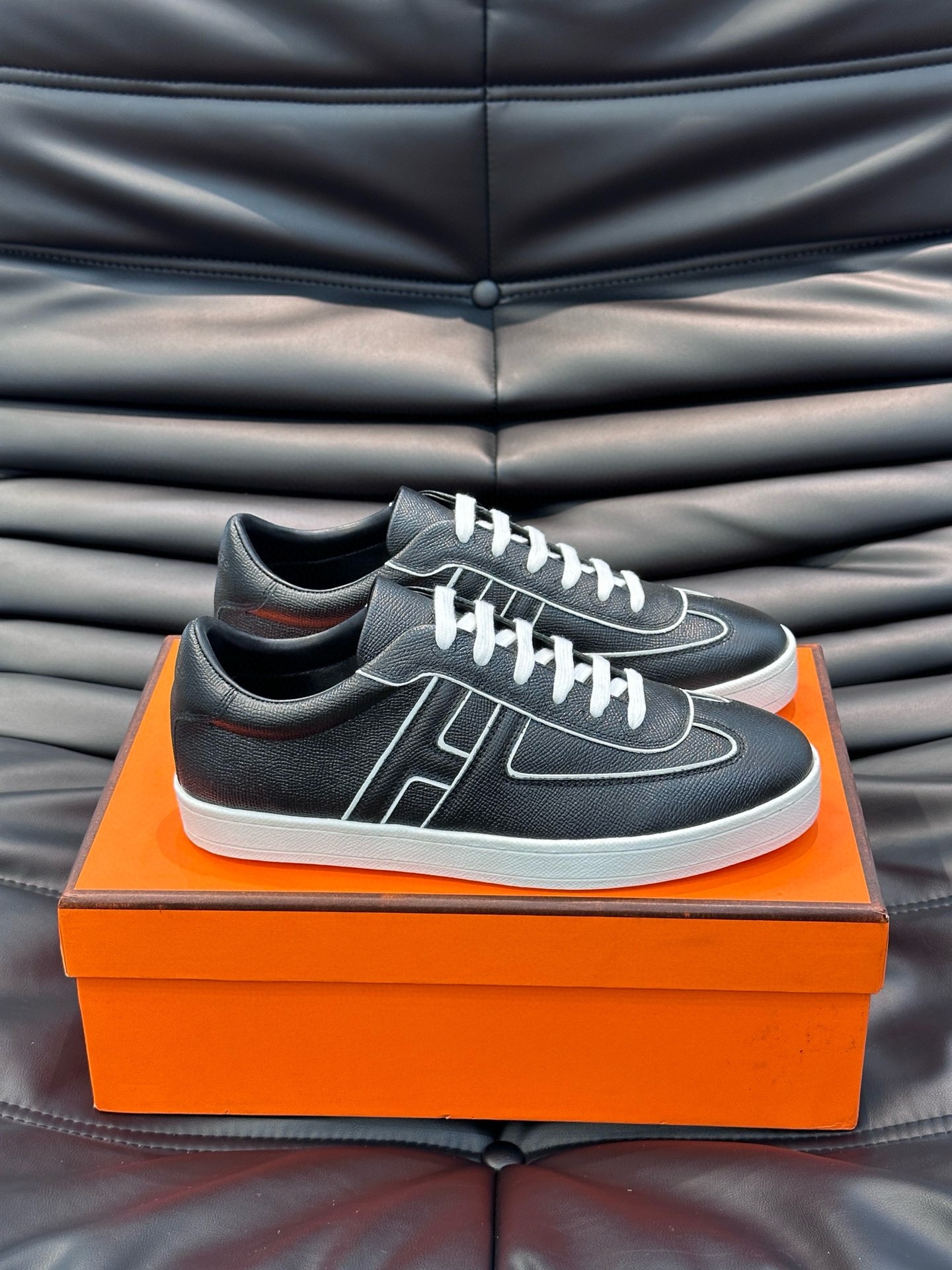 Hermes Boomerang Sneakers In Noir Epsom Calfskin