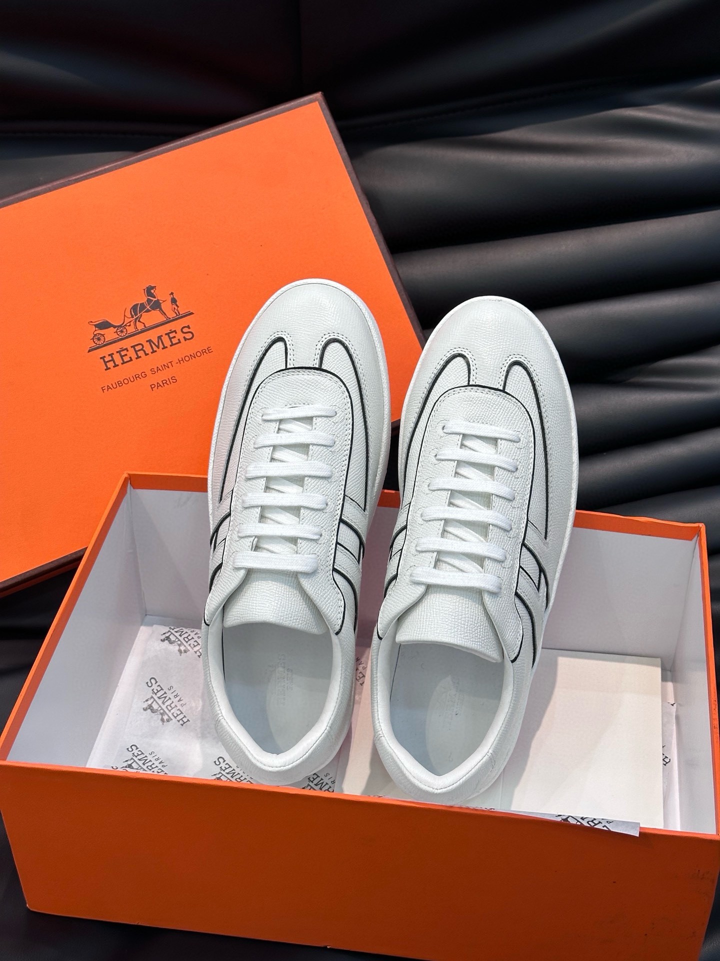 Hermes Boomerang Sneakers In White Epsom Calfskin