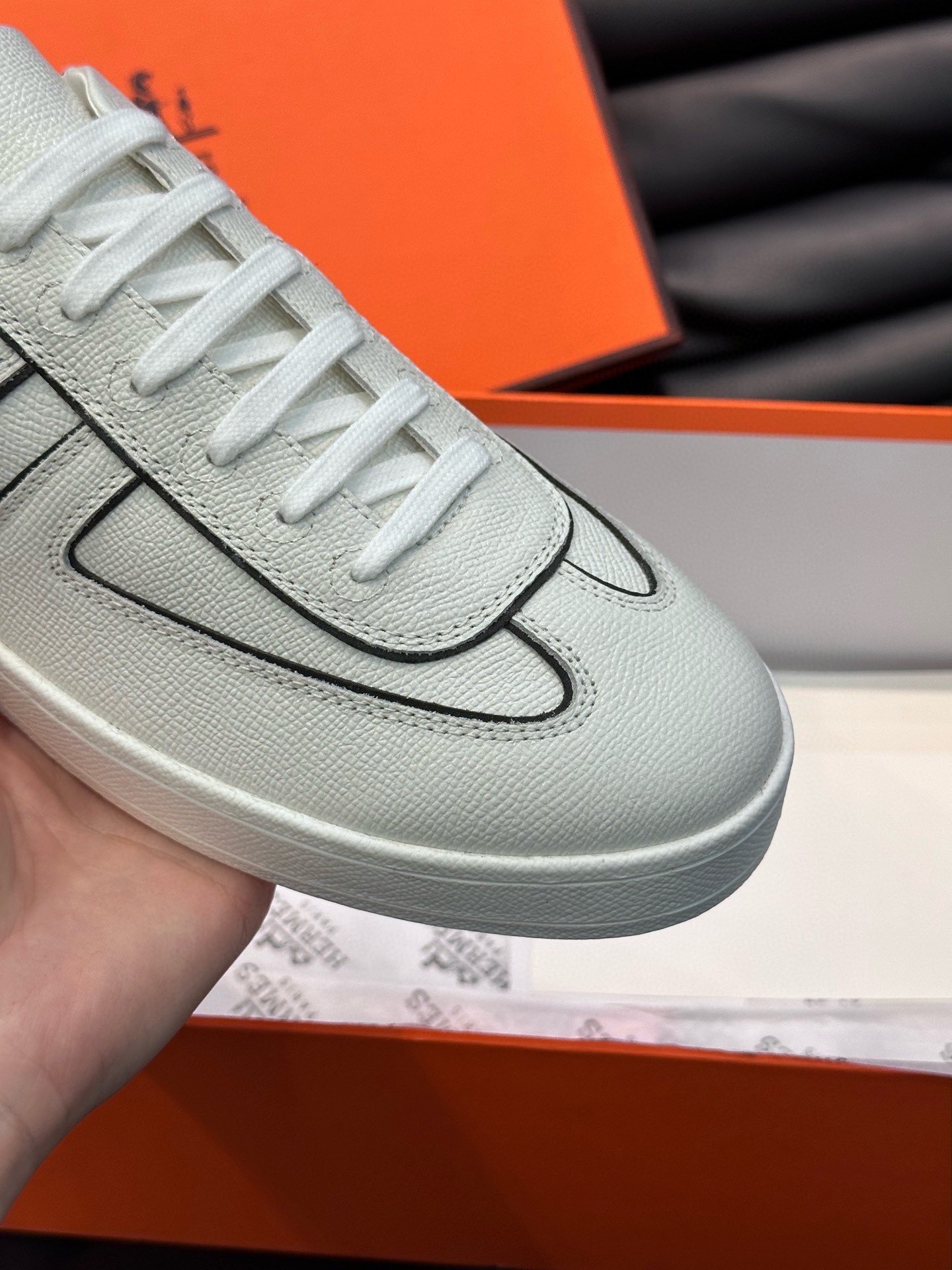 Hermes Boomerang Sneakers In White Epsom Calfskin