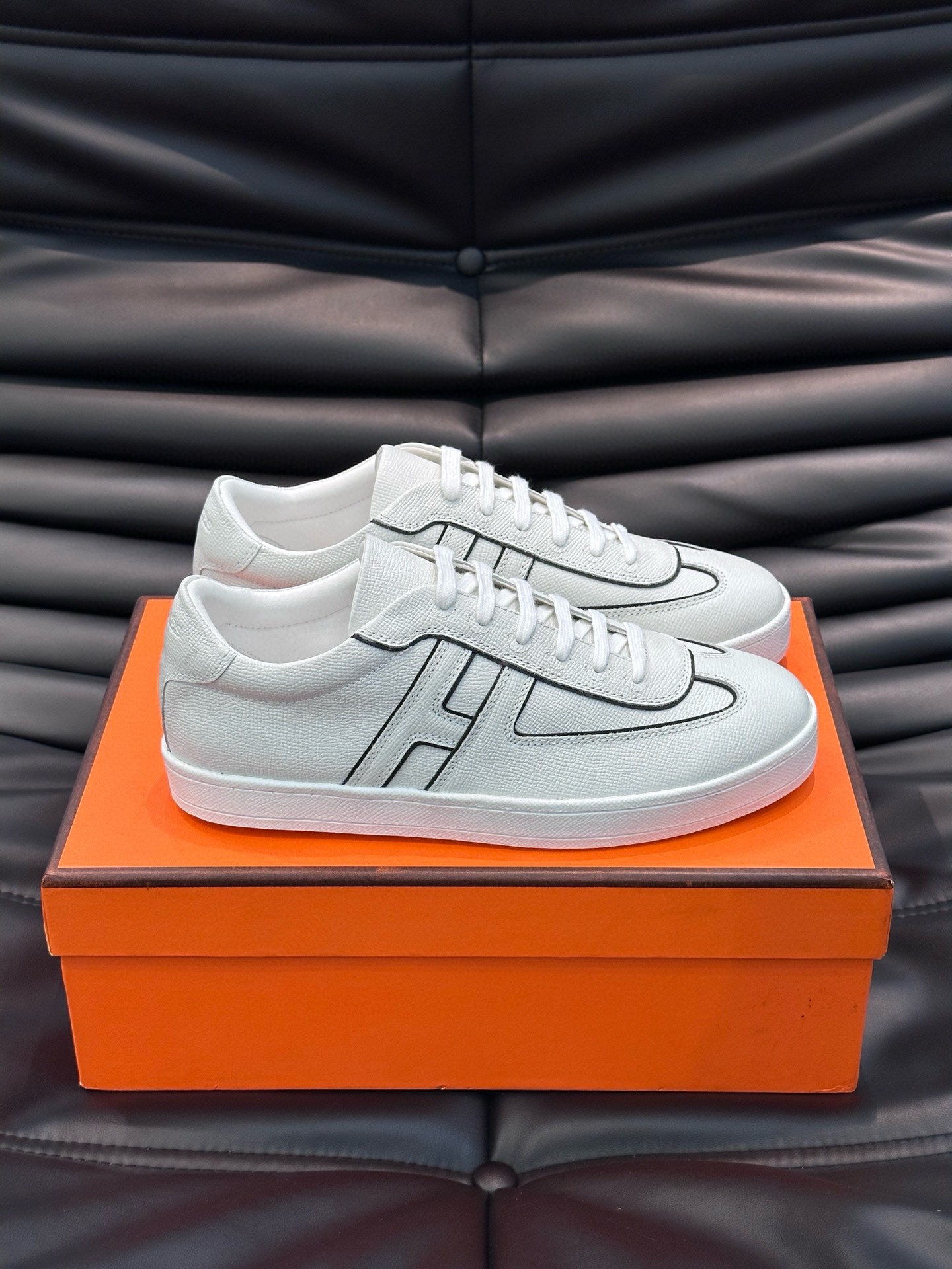 Hermes Boomerang Sneakers In White Epsom Calfskin
