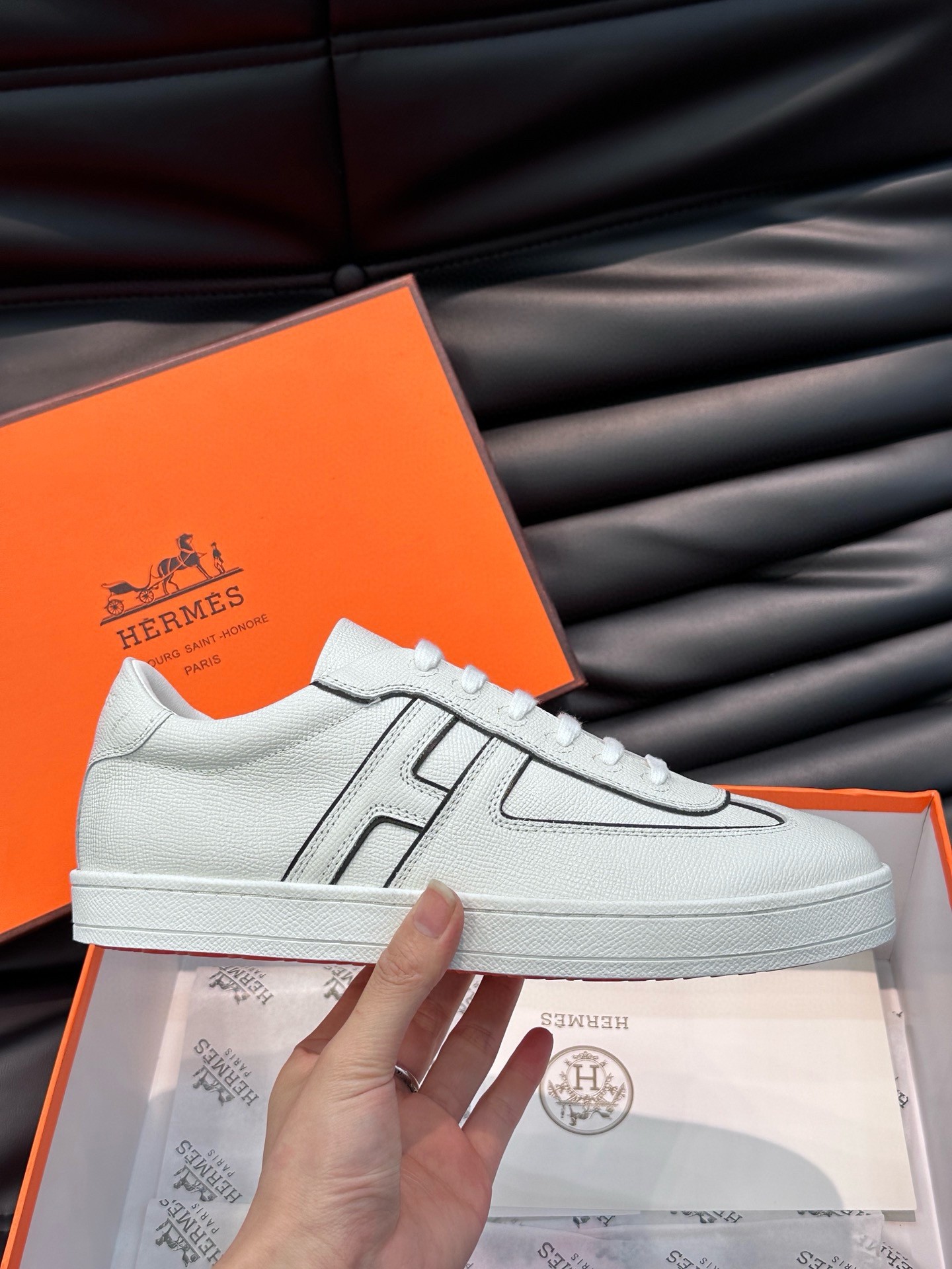 Hermes Boomerang Sneakers In White Epsom Calfskin