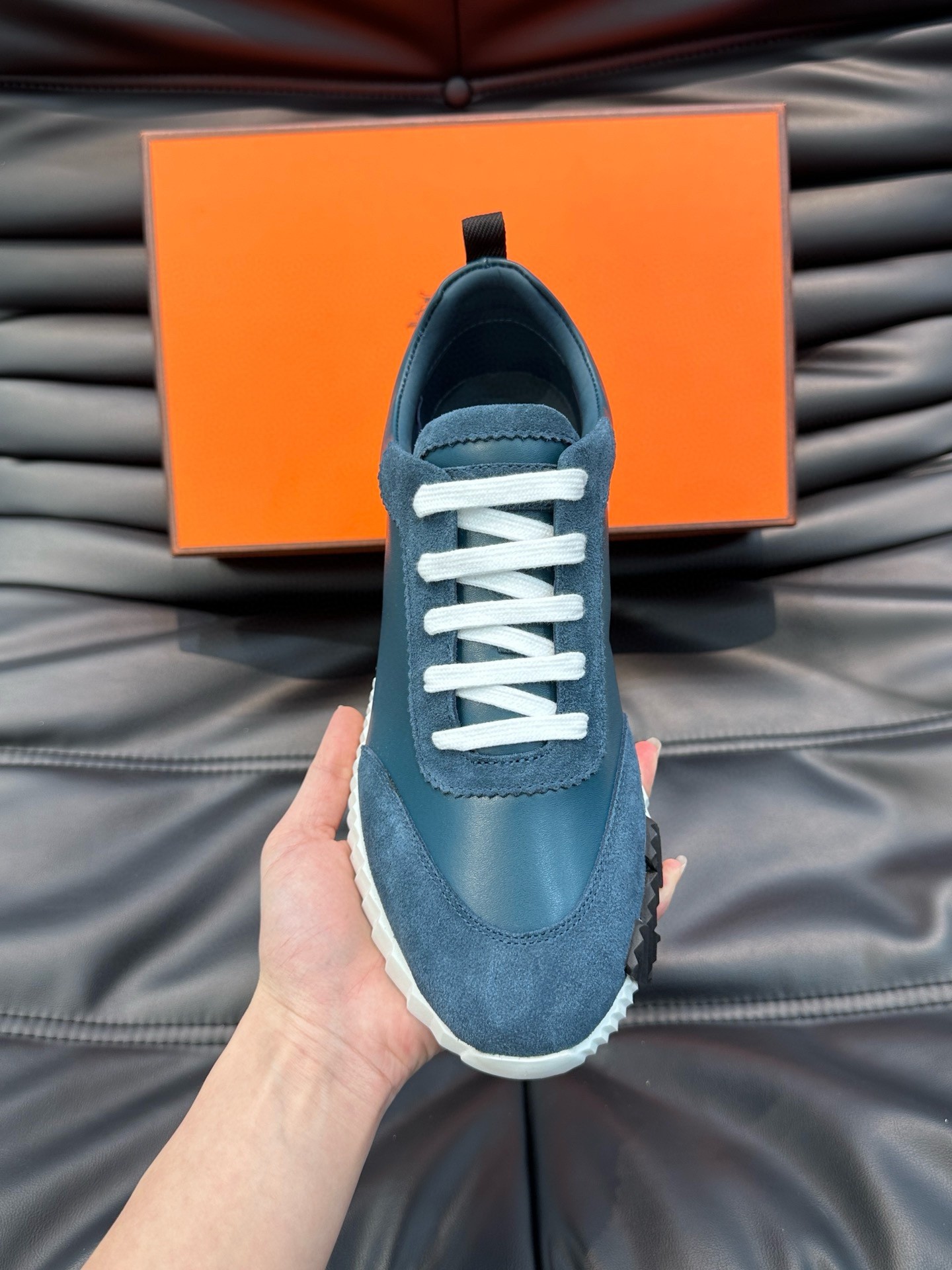 Hermes Men's Bouncing Sneakers in Blue Leather