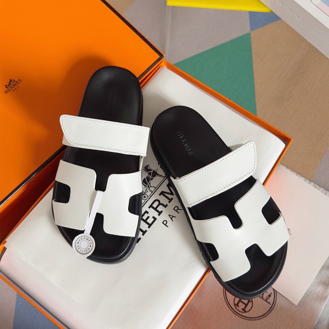Hermes Men's Chypre Sandals in White Calfskin
