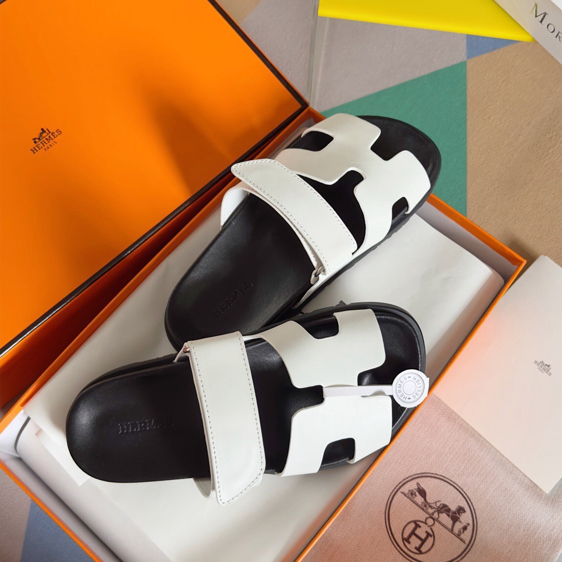 Hermes Men's Chypre Sandals in White Calfskin