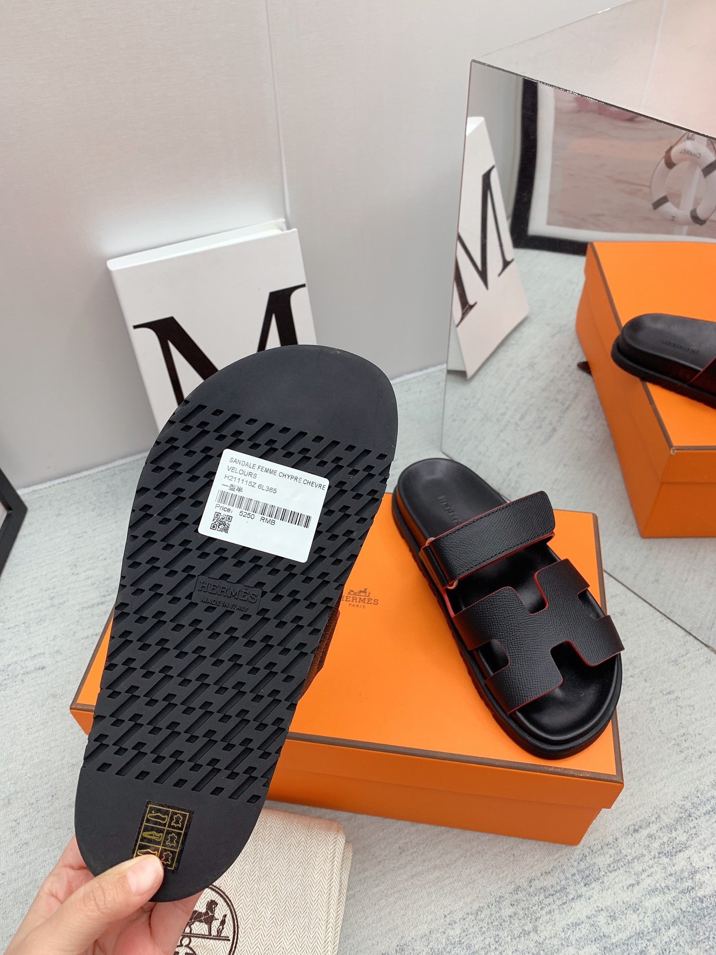 Hermes Men's Chypre Sandals in Black Epsom Calfskin