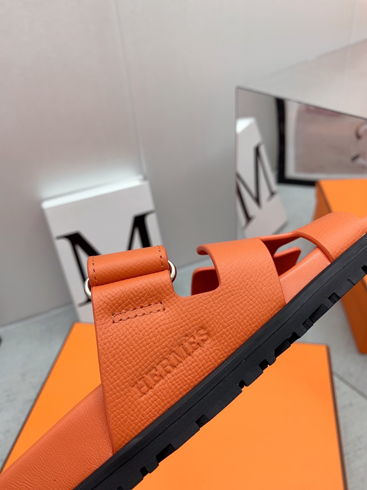 Hermes Men's Chypre Sandals in Orange Epsom Calfskin