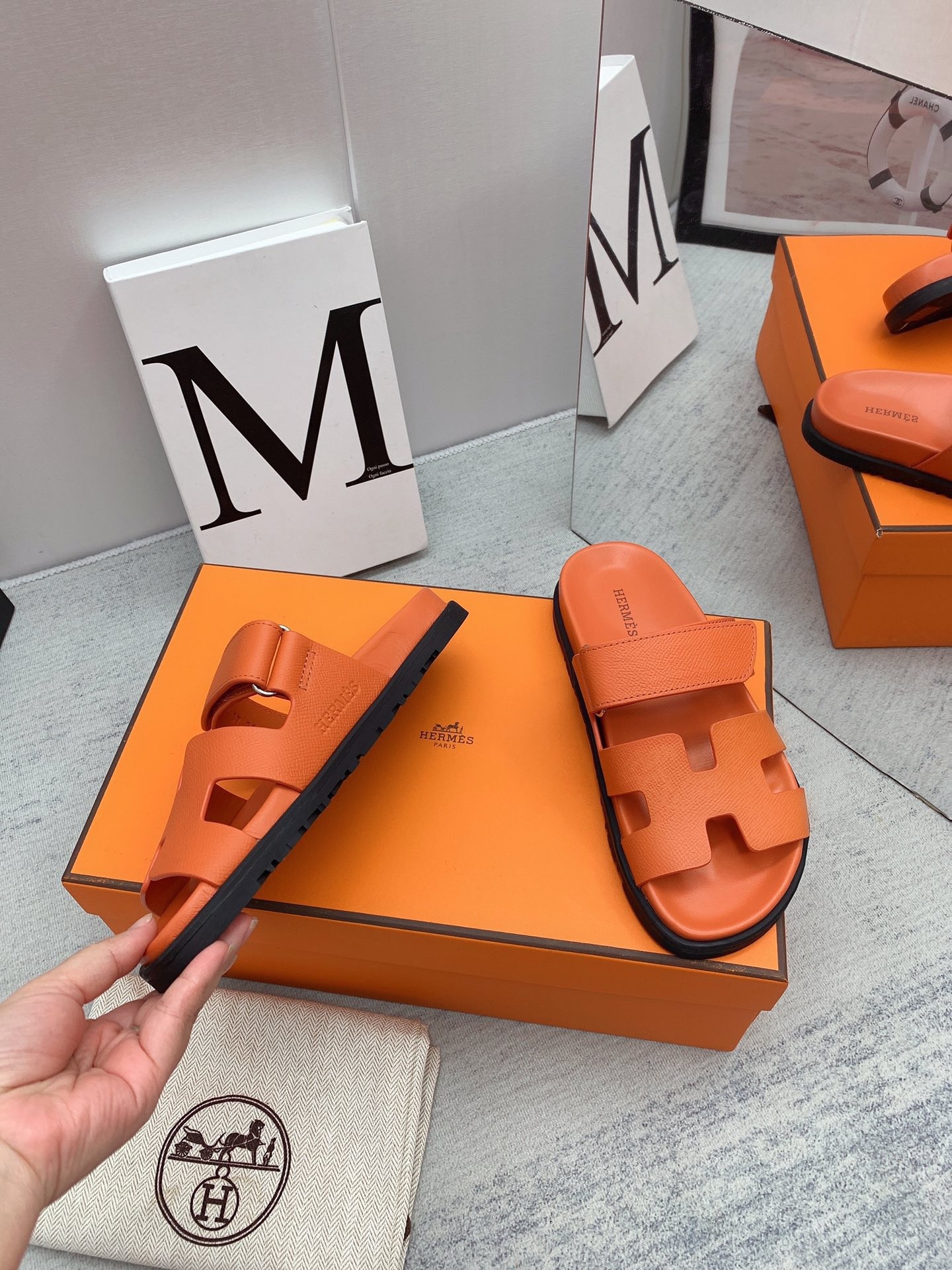 Hermes Men's Chypre Sandals in Orange Epsom Calfskin