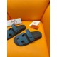 Hermes Men's Chypre Sandals in Blue Suede Calfskin