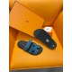 Hermes Men's Chypre Sandals in Blue Suede Calfskin