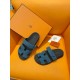 Hermes Men's Chypre Sandals in Blue Suede Calfskin