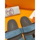 Hermes Men's Chypre Sandals in Blue Suede Calfskin