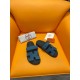 Hermes Men's Chypre Sandals in Blue Suede Calfskin