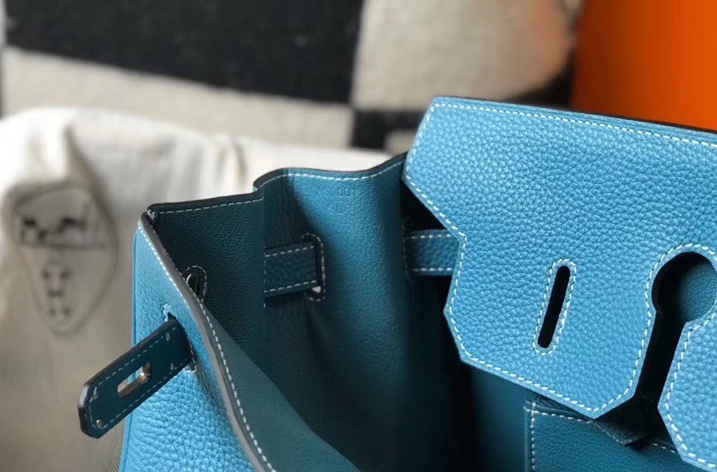 Hermes Blue Jean Clemence Birkin 35cm Bag