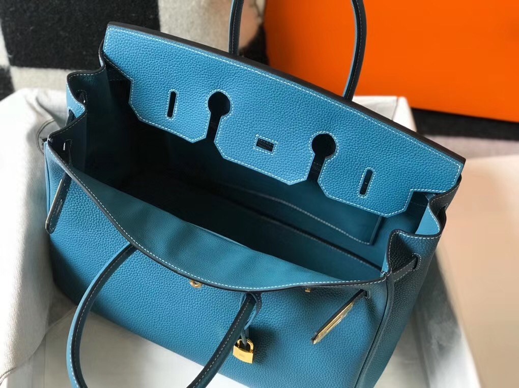 Hermes Blue Jean Clemence Birkin 35cm Bag