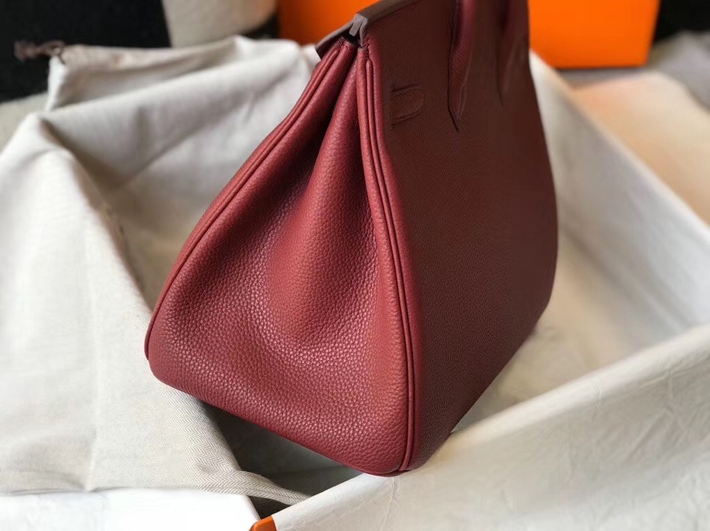 Hermes Bordeaux Clemence Birkin 35cm Bag