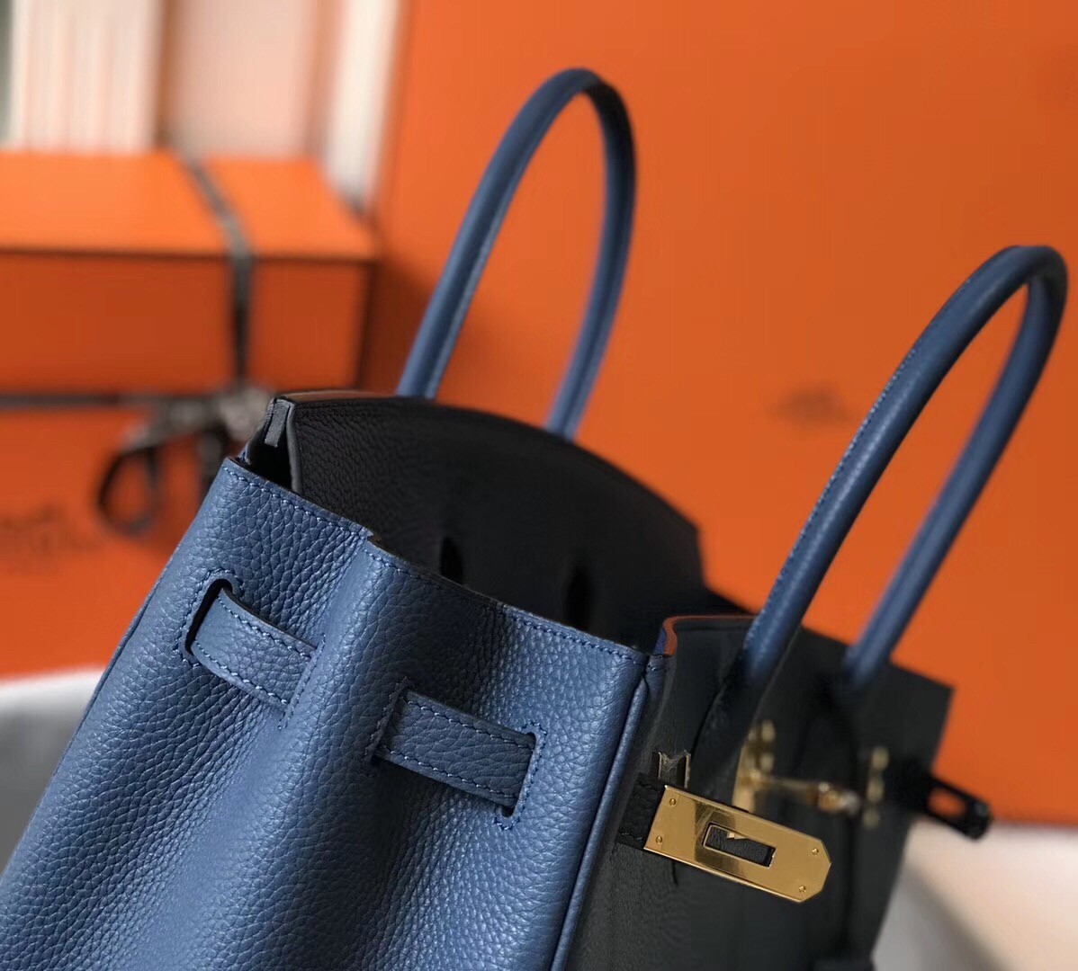Hermes Blue Agate Clemence Birkin 35cm Bag