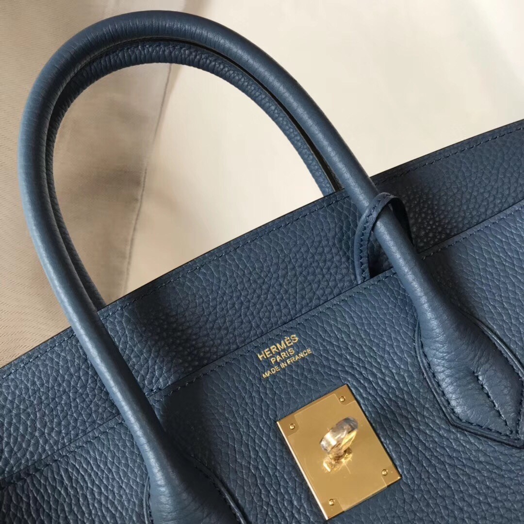 Hermes Blue Agate Clemence Birkin 35cm Bag