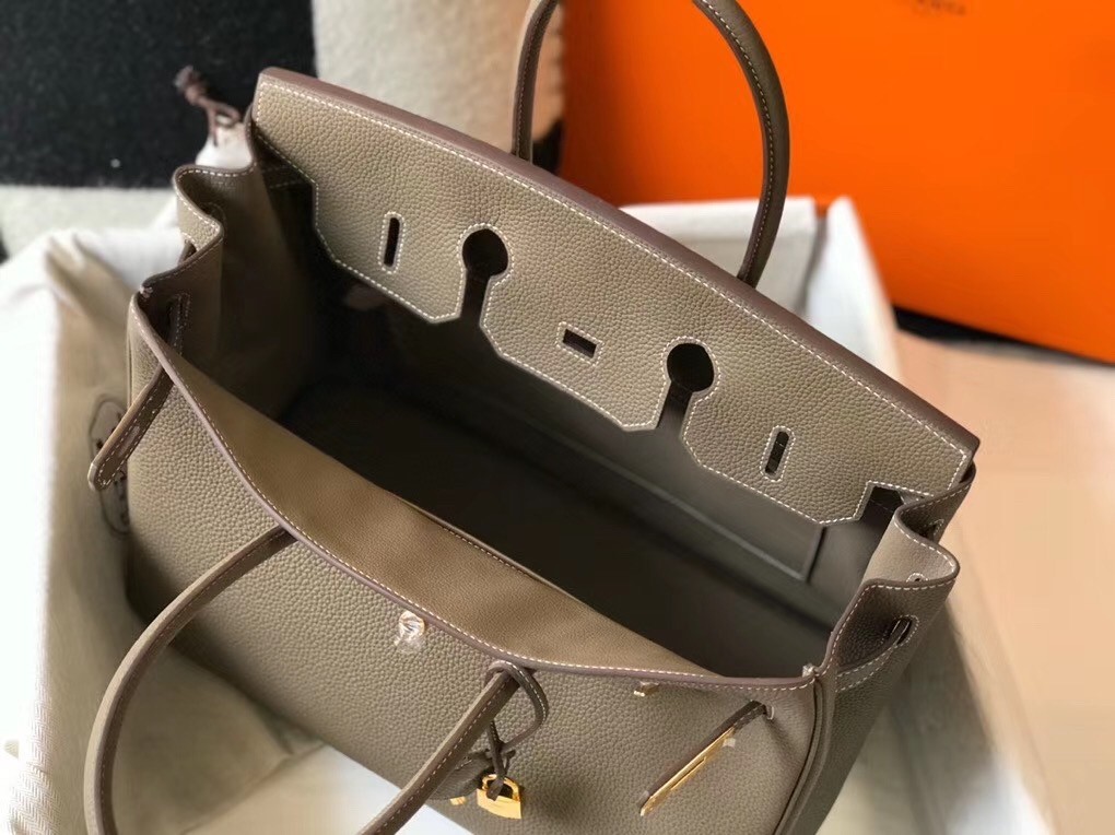 Hermes Taupe Clemence Birkin 35cm Bag